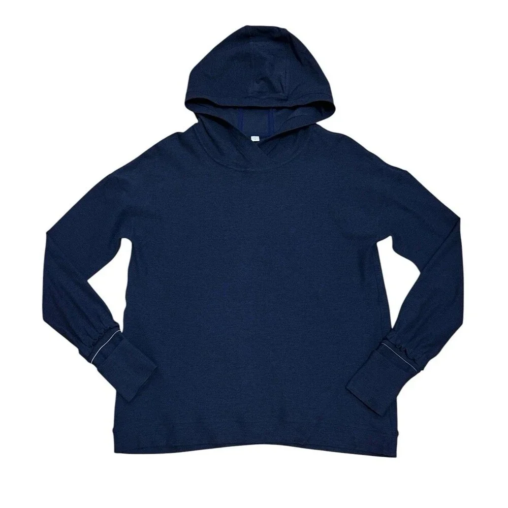 LULULEMON Heathered Hero Blue Extra Mile Pullover Hoodie Ruffle Cuff Running 6